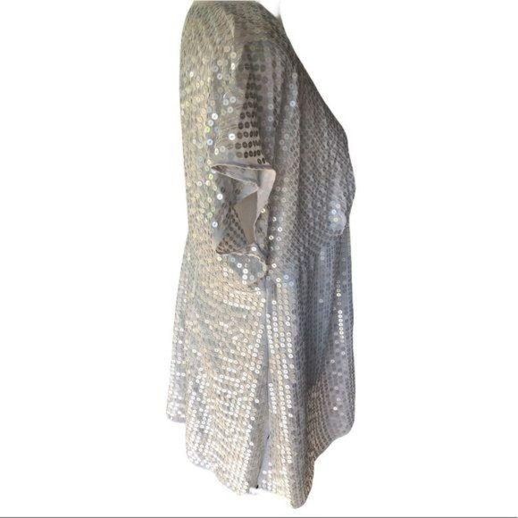 Lane Bryant Sequin Silver Short Sleeve Top 14/16 - Picture 3 of 12